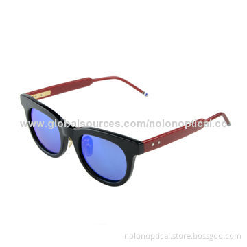 High quality acetate sunglasses with yellow polarized lens in black with red